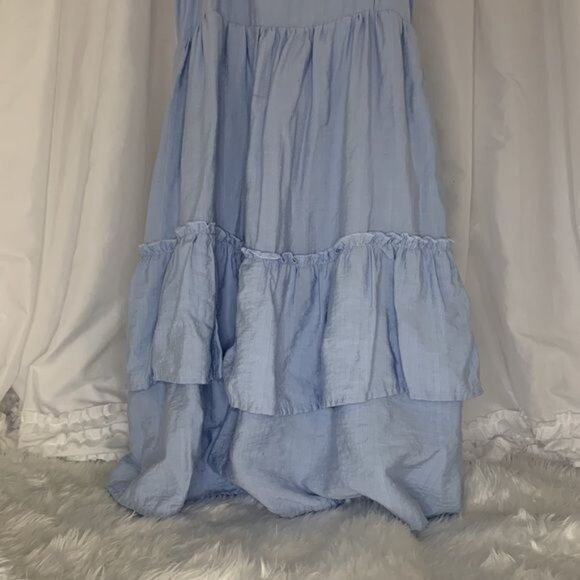 Altar’d State Light Blue Ruffle Layer Midi Summer Dress with Pockets Small - Picture 3 of 11